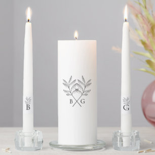 Minimalist Botanical Rustic Monogram Wedding Unity Candle Set