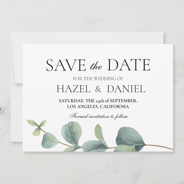 Minimalist Botanical Save The Date Announcement (Front)