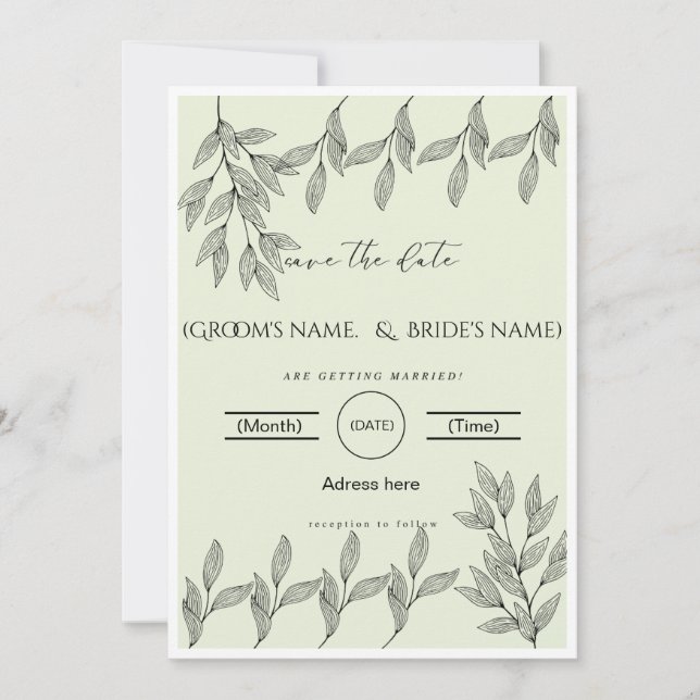 Minimalist Botanical "Save the Date" Wedding  Invitation (Front)