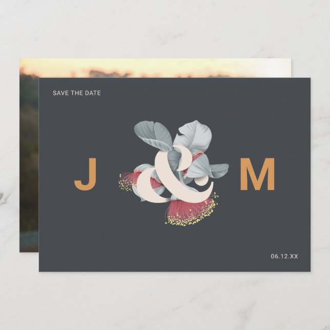 Minimalist Botanical Save the Date with Photo (Front/Back)