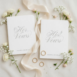 Minimalist Botanical Script His and Her Wedding Foil Vow Books