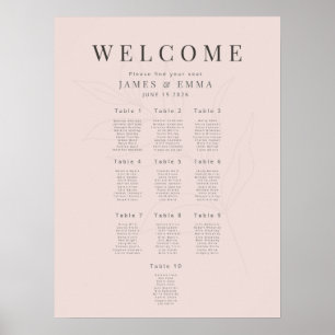 Minimalist Botanical seating Plan 10 Warm Blush Poster
