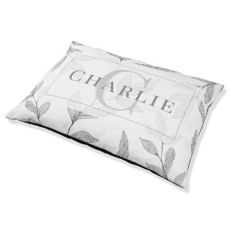 Minimalist Botanical Sketch | Custom Monogram Dog Pet Bed
