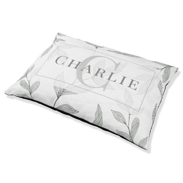 Minimalist Botanical Sketch | Custom Monogram Dog Pet Bed (Angled)
