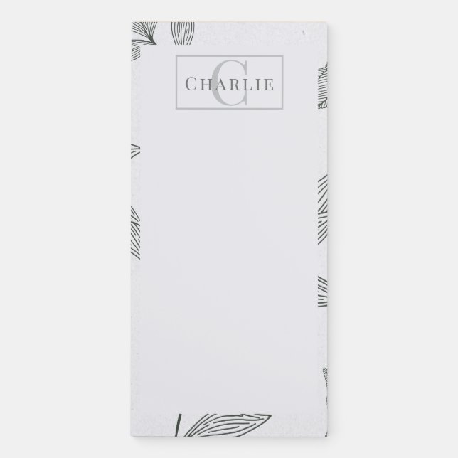 Minimalist Botanical Sketch | Custom Monogram Pet Magnetic Notepad (Front)