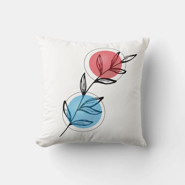 Minimalist Botanical Throw Pillow – Black Leaves w (Front)