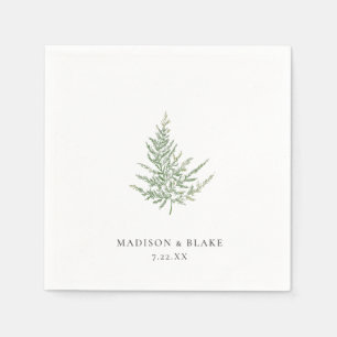Minimalist Botanical Watercolor Fern Wedding Napkins