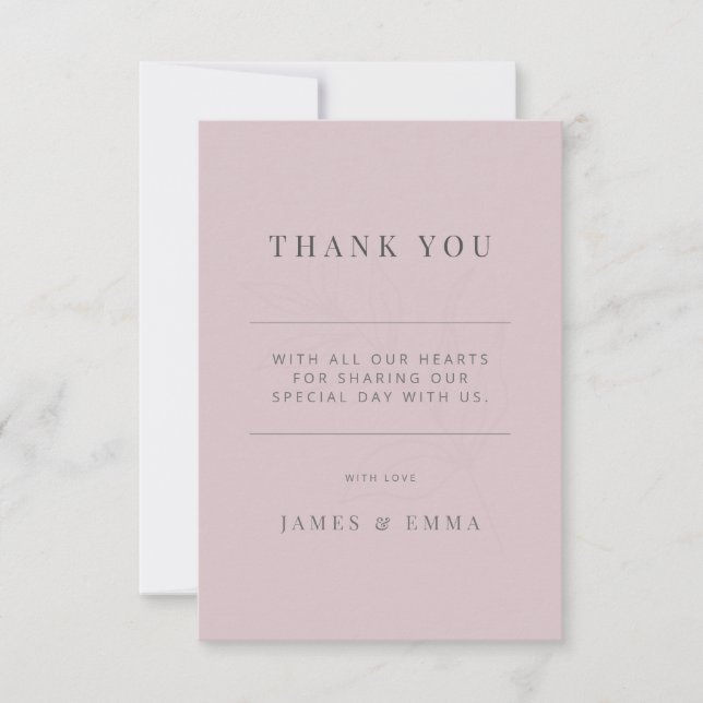 Minimalist Botanical Wedding Dusky Rose Thank You Card (Front)