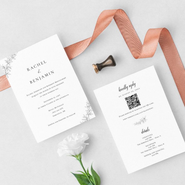 Minimalist Botanical Wedding Elegant QR Code Invitation (Creator Uploaded)