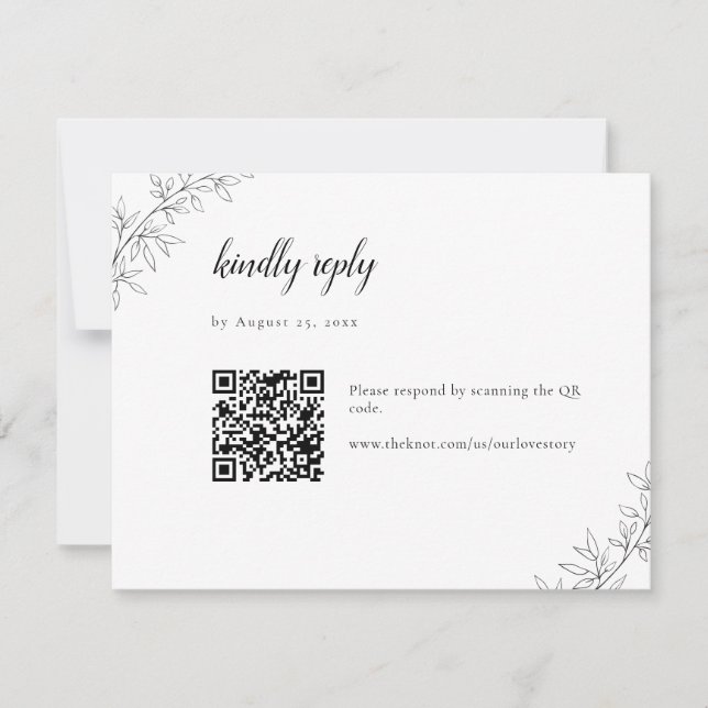 Minimalist Botanical Wedding Elegant QR Code RSVP Card (Front)