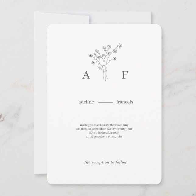 Minimalist Botanical Wedding Invitation (Front)