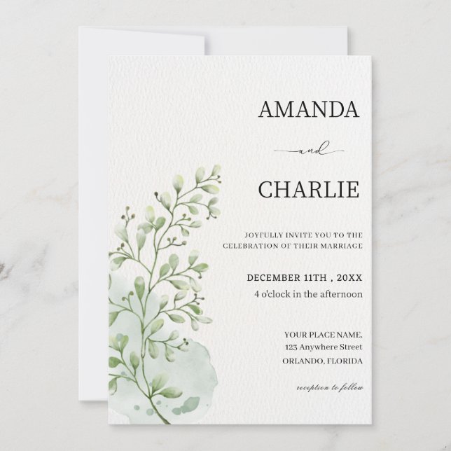  Minimalist Botanical Wedding  Invitation (Front)