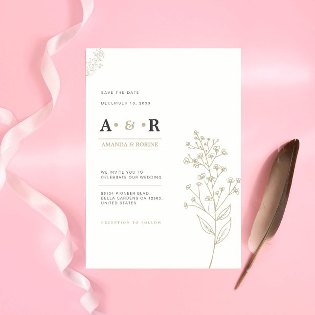 Minimalist Botanical Wedding Invitation (Creator Uploaded)