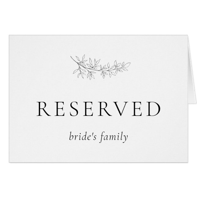 Minimalist Botanical Wedding Reserved Seating Card (Front Horizontal)