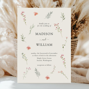 Minimalist Botanical Wedding Wildflowers Invitation