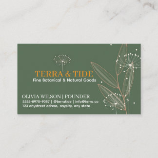 Minimalist Botanical Wildflower in Sage Green  Business Card