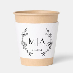 Minimalist Botanical Wreath Monogram Wedding Coffee Cup Sleeve
