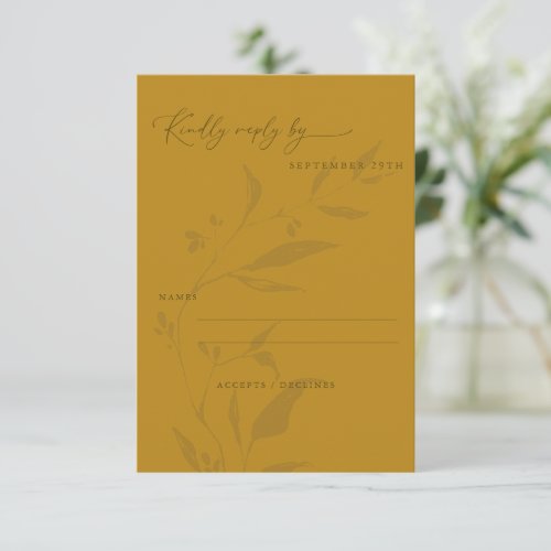 Minimalist Botanical Yellow Boho Script Wedding  RSVP Card