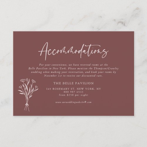 Minimalist Botanicals Mauve Wedding Accommodations Enclosure Card