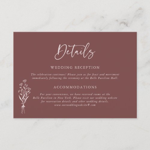 Minimalist Botanicals Mauve Wedding Details Enclosure Card