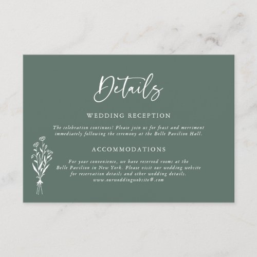 Minimalist Botanicals Sage Green Wedding Details Enclosure Card