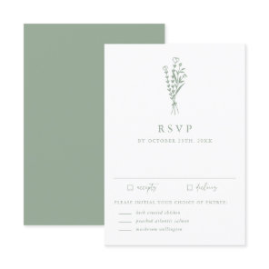 Minimalist Botanicals Sage Green Wedding RSVP Card
