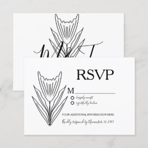 Minimalist Botany Floral Line Art Wedding RSVP Invitation