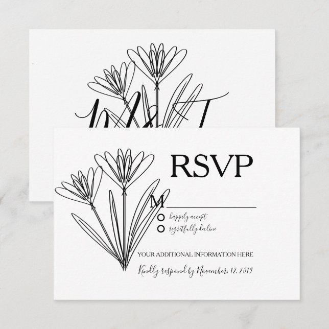 Minimalist Botany Flower Line Art Wedding RSVP Invitation (Front/Back)