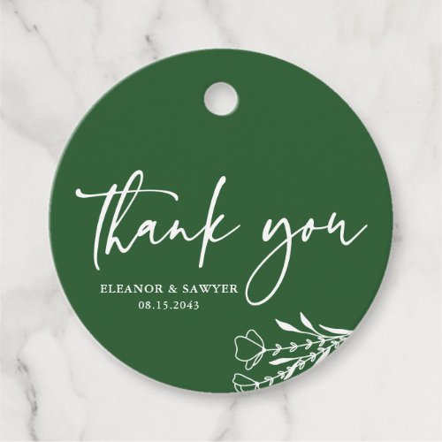 Minimalist Bouquet Emerald Green Wedding Thank You Favor Tags