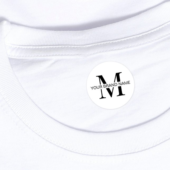 Minimalist Boutique Logo Waterproof Clothing Labels (Minimalist black and white monogram clothing iron on labels)