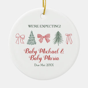 Minimalist Bow and Tree We're Expecting Parents  Ceramic Ornament