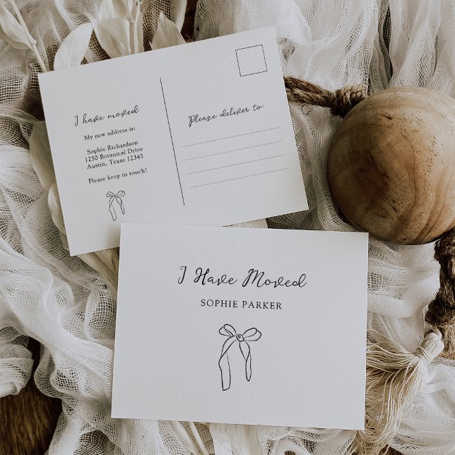 Minimalist Bow Black and White Moving Announcement Postcard (Creator Uploaded)