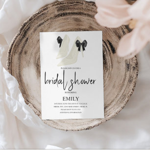Minimalist Bow Black Wedding Heels Bridal Shower Invitation