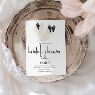 Minimalist Bow Black Wedding Heels Bridal Shower Invitation