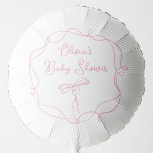 Minimalist bow pink modern wavy frame baby shower balloon