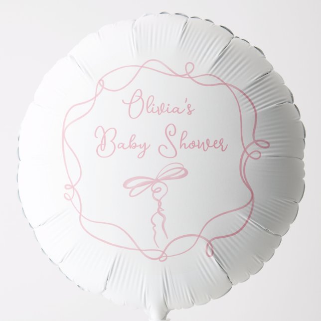 Minimalist bow pink modern wavy frame baby shower balloon (Front)