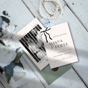 Minimalist Bow Whimsical Retro Photo Wedding Save The Date