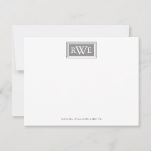 Minimalist Box Border Initial Gray Silver Monogram Note Card