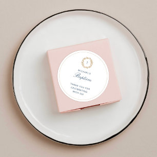 Minimalist Boy Baptism Christening Golden Wreath Classic Round Sticker