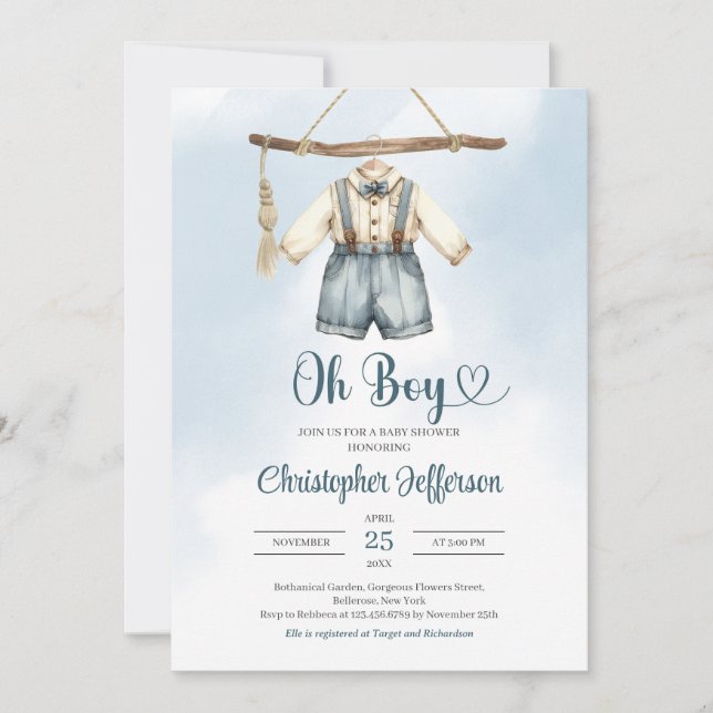 Minimalist Boy Formal Outfit Clothes Baby Shower Invitation (Front)