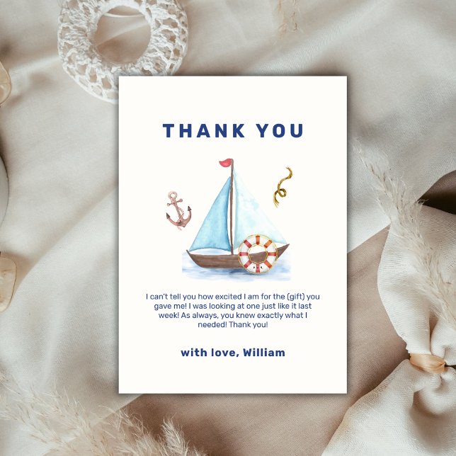 Minimalist Boy Nautical Sailboat Baby Shower  Thank You Card (Minimalist Boy Nautical Sailboat Baby Shower Thank You Card)