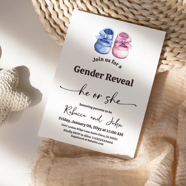 Minimalist Boy or Girl Baby Boots Gender Reveal Invitation (Creator Uploaded)