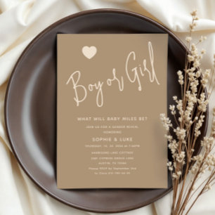 Minimalist Boy or Girl Brown Gender Reveal Invitation