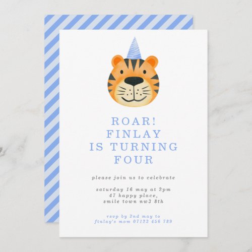 Minimalist Boys 4th Birthday Tiger Party Invitati Invitation