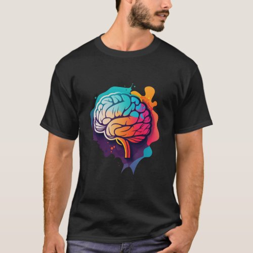 Minimalist Brain Logo _ Vibrant 2D Vector Design  T_Shirt