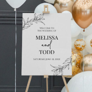 Minimalist Branch Leaf Wreath Wedding Welcome Sign