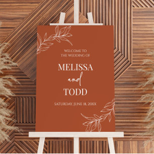 Minimalist Branch Leaf Wreath Wedding Welcome Sign