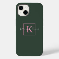 Minimalist Branding Logo Dark Green Pink Monogram