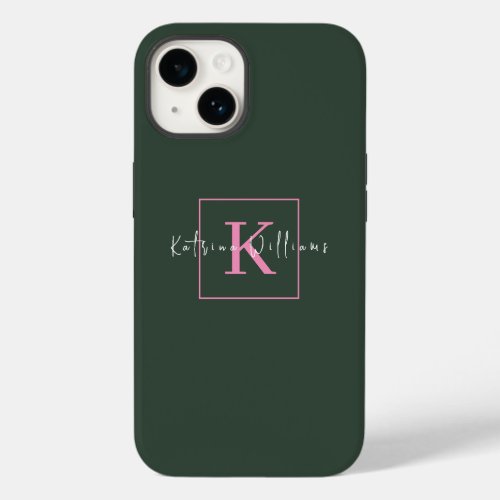 Minimalist Branding Logo Dark Green Pink Monogram Case_Mate iPhone 14 Case
