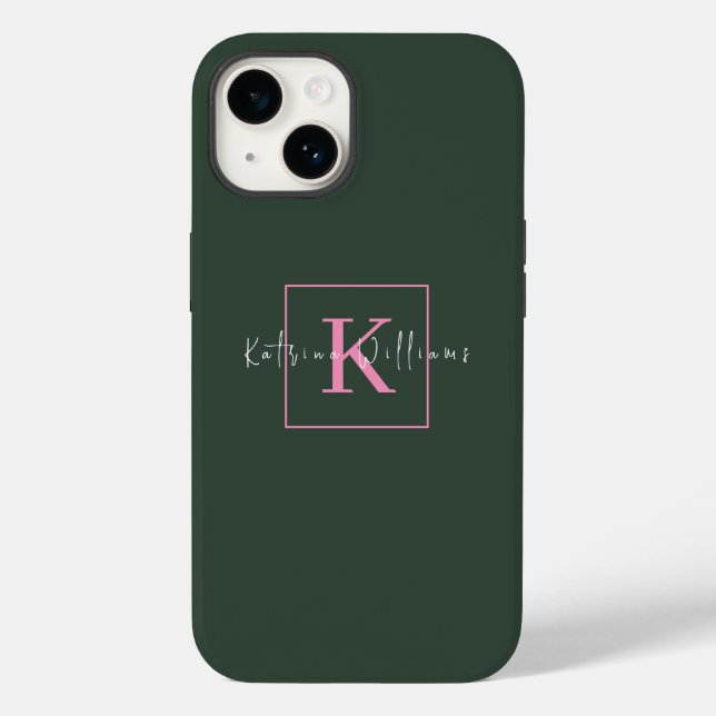 Minimalist Branding Logo Dark Green Pink Monogram Case-Mate iPhone Case (Back)